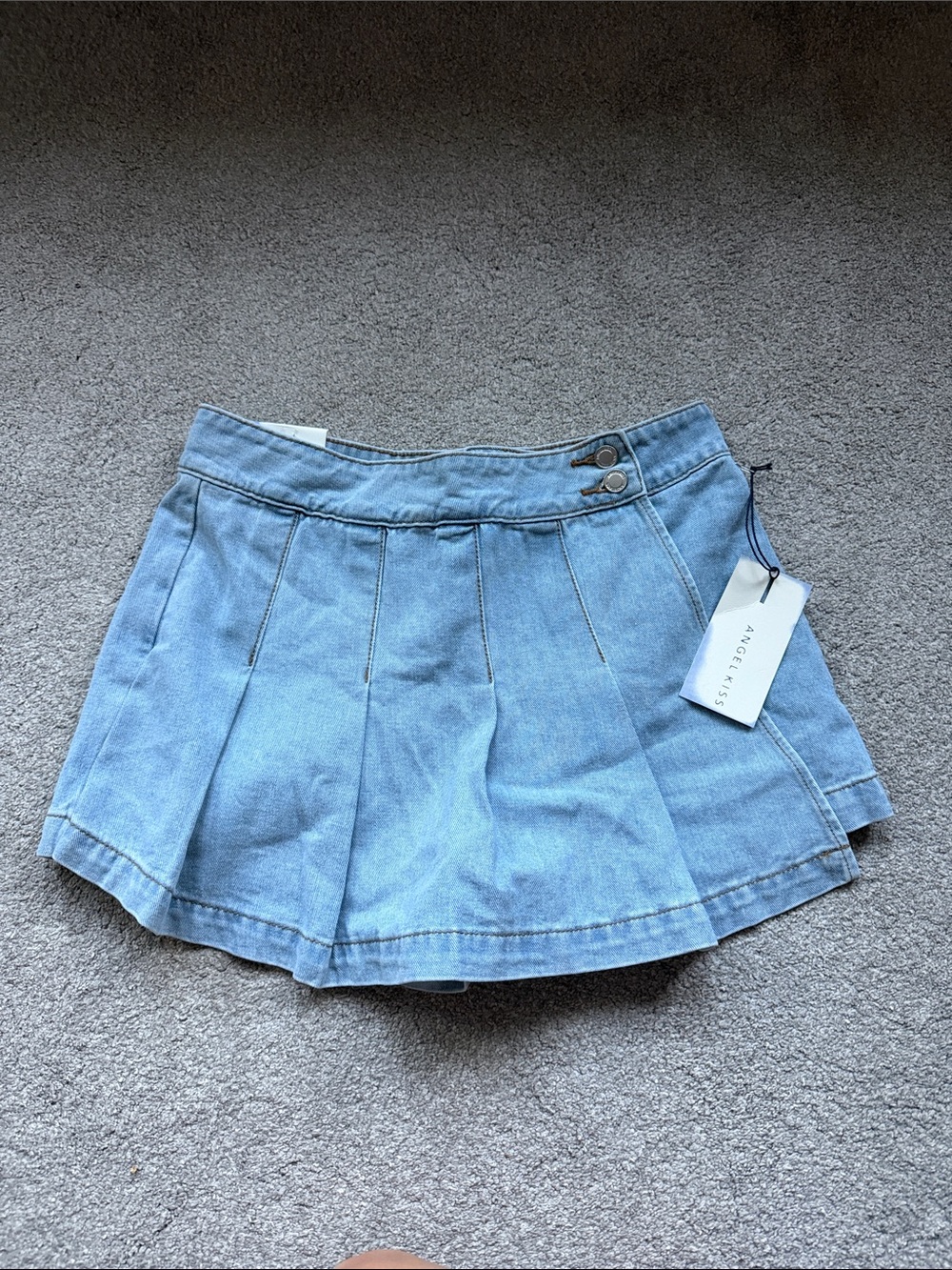 Angel Kiss Light Blue Pleated Denim Mini Skirt